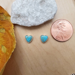 SoCute925 Small Turquoise Heart Studs | Dainty Heart Stud Earrings | Sterling Silver Kingman Turquoise Studs | Small Turquoise Made in USA