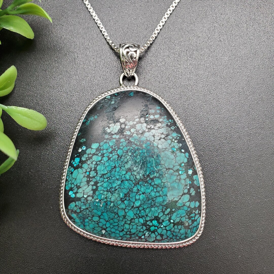 STN #16 | Huge Tibetan Turquoise Necklace Pendant With Silver Chain ...