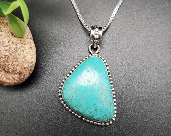 IGM#06 | Arizona Turquoise Pendant With Silver Chain | Sterling Silver Turquoise Necklace Pendant | Kingman Turquoise Southwestern Jewelry