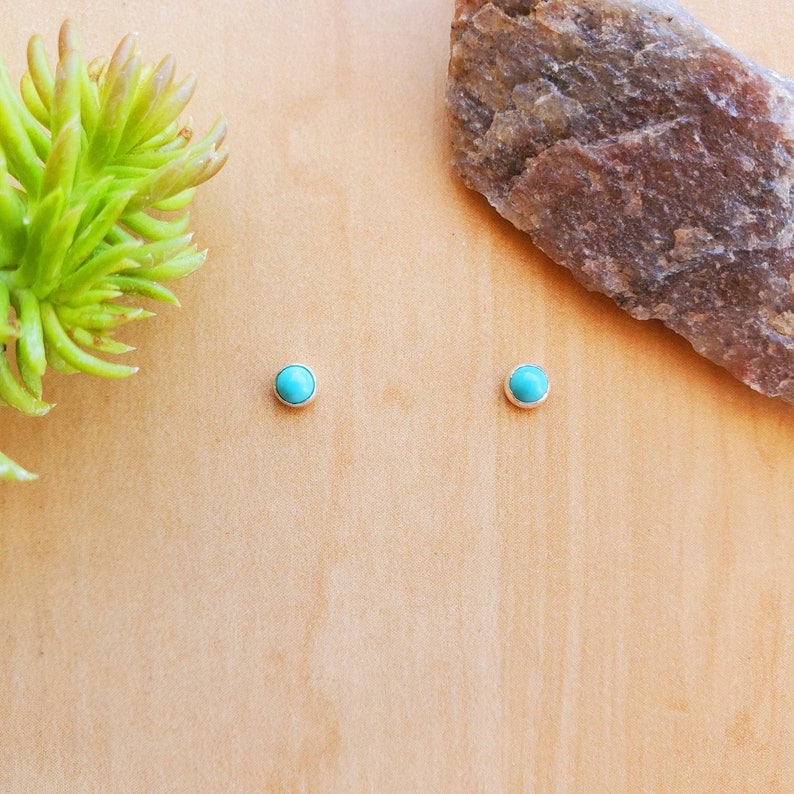 SoCute925 Tiny Turquoise Studs | Sterling Silver Petite Color Studs | Super Small Studs | Turquoise Stud Earrings | Tiny Silver Post Earring image 6