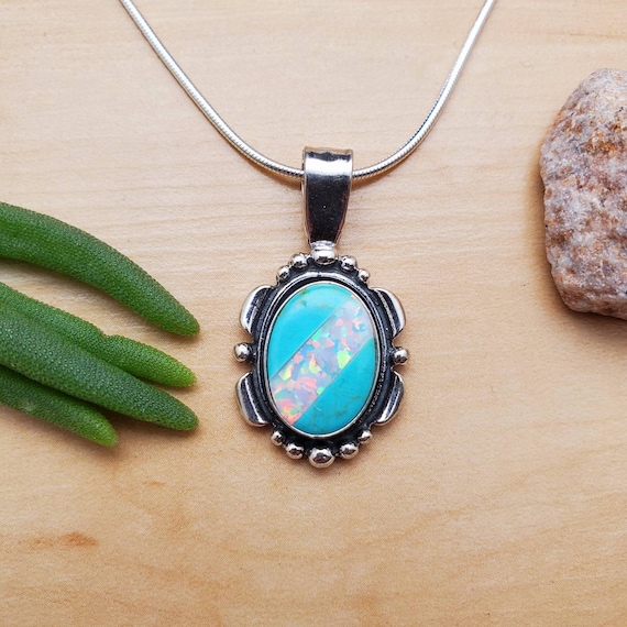 SoCute925 ビッグオパールターコイズインレイネックレスペンダント