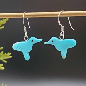 SoCute925  Lovely Hummingbird Turquoise Earrings | Small Turquoise Earrings | Hummingbird Sterling Silver Dangle Earrings | Made in USA