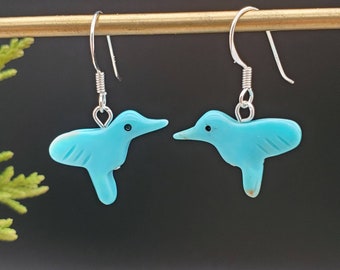 Pendientes de colibrí turquesa SoCute925 / Pendientes pequeños de turquesa / Pendientes colgantes de colibrí en plata de ley / Hechos en EE. UU.