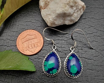 SoCute925 Azurite Malachite Earrings | Azurite Dangle Earrings | Sterling Silver | Blue and Green Earrings | Azurite Jewelry | Made in USA