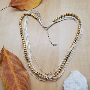 SoCute925 Gold And Silver Multi Strands Necklace | 10 Strands Liquid Silver with 24k Gold Plated Over Sterling Silver Beads | 18 inches Long