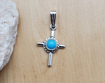 SoCute925 Small Turquoise Cross Pendant | Turquoise Necklace Pendant | 925 | Small Turquoise Silver Cross | Baptism Gift | Made in USA