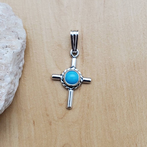 SoCute925 Small Turquoise Cross Pendant | Turquoise Necklace Pendant | 925 | Small Turquoise Silver Cross | Baptism Gift | Made in USA