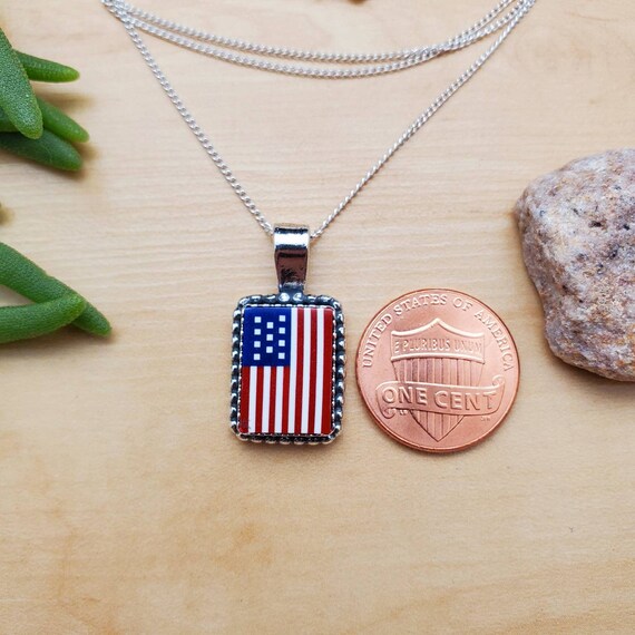 Socute925 USA Flag Necklace Pendant With Silver Chain Necklace 18