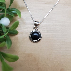 STN #257 | 8mm Dainty Black Onyx Necklace Pendant With Options of Silver Chain | Sterling Silver Black Agate Southwestern Pendant Necklace