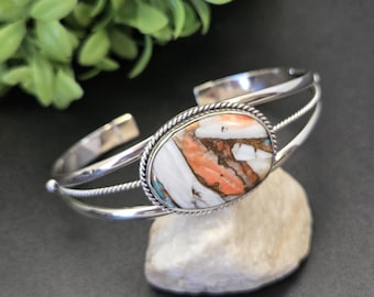 AAC #049 | Wunderschönes Armband mit kupferrorangem Stachelausterntürkis | Armband aus Sterlingsilber | Armband aus kupferrotem Stachelausterntürkis