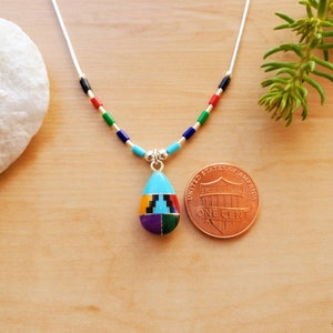 SoCute925 Dainty Multicolor Necklace With Liquid Silver Necklace 18" | Small Colorful Southwestern Inlay Necklace | Sterling Silver Necklace