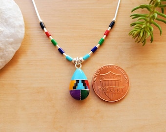 Collar SoCute925 multicolor con plata líquida de 45 cm / Collar pequeño con incrustaciones del suroeste / Collar de plata de ley