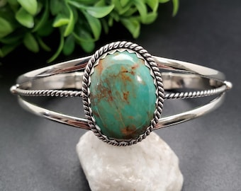 STN #C 199 | Unique Number 8 Turquoise Cuff Bracelet | Sterling Silver Turquoise Bracelet | Dainty Silver Turquoise Jewelry | Gift For Her