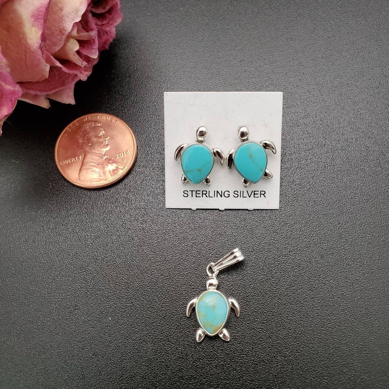 Pendant SoCute925 Sea Turtle Earrings And Pendant Set Kingman Turquoise Teardrop Earrings