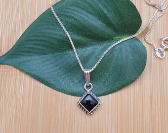 Socute925 6x6 Mm Square Black Onyx Necklace Pendant With