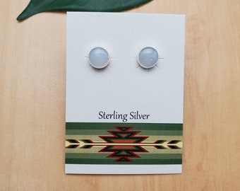 6mm Dainty Blue Lace Agate Post Earrings | Sterling Silver Blue Lace Agate Studs | Small Simple Gemstone Posts | Silver Posts Made in USA