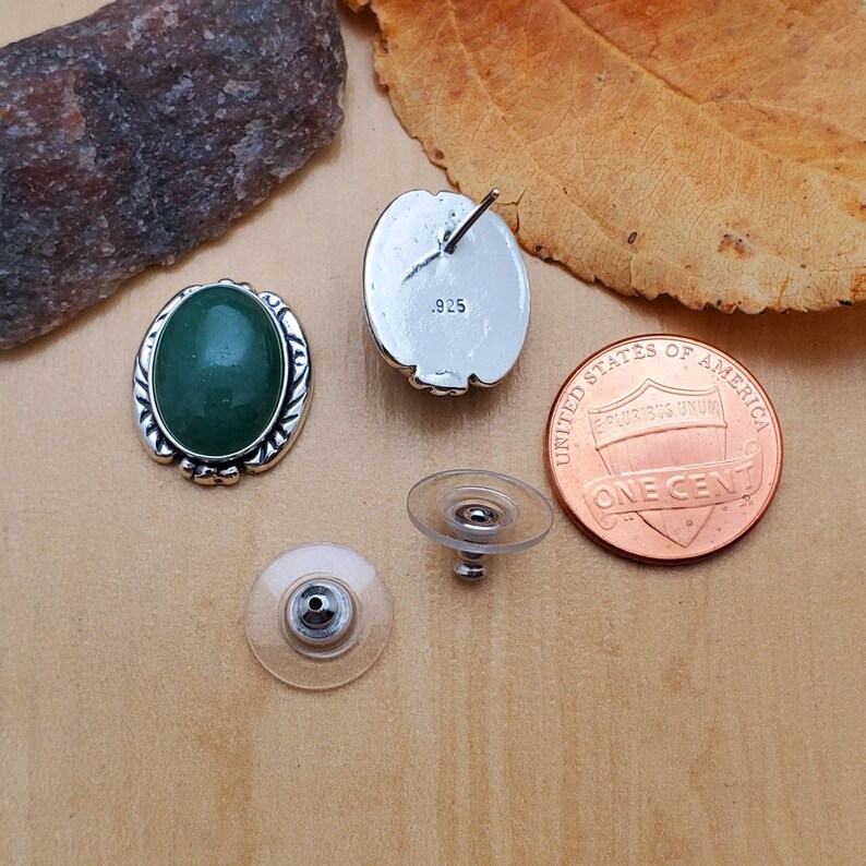 Aventurine Stud Earrings SoCute925 Big Aventurine Post Earrings Sterling Silver Posts Healing Green Aventurine Earrings Made in USA