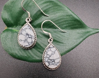 SoCute925 Large Sterling Silver Tear Drop Earrings | White Buffalo Turquoise | Dangle | Drops | For Her | Gift Ideas | Free Shipping