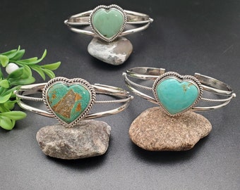 AAC #009 | ロイストン ターコイズ ハート ブレスレット カフ