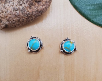 SoCute925 6mm Kingman Turquoise Sterling Silver Posts Earrings | Turquoise Studs 925 | Small Turquoise Posts | Southwest Studs Made in USA