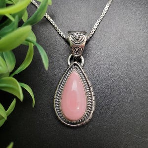 STN #87 | Lovely Pink Queen Conch Teardrop Necklace Pendant | Sterling Silver Pink Conch Pendant | Unique Barbie Pink Pendant | Gift For Her