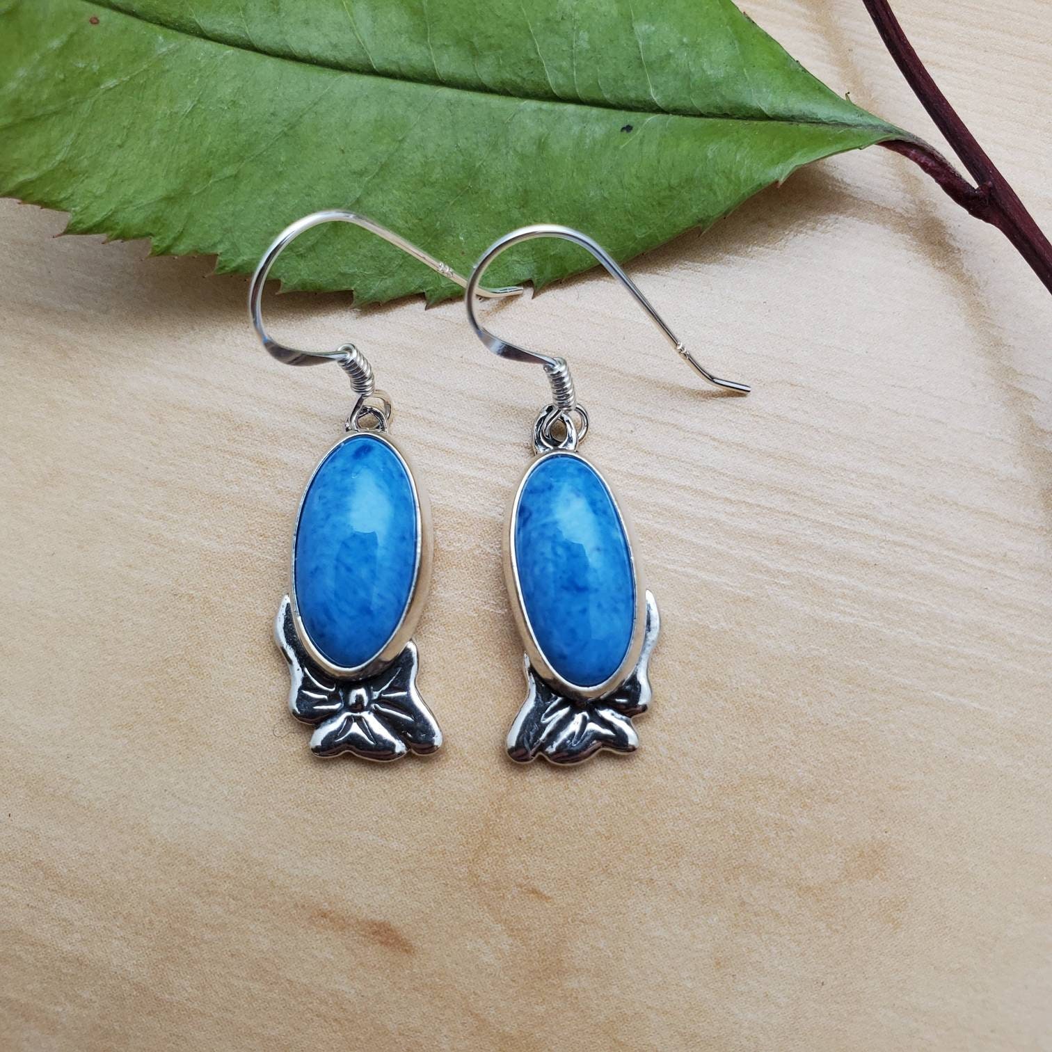 SoCute925 Long Oval Denim Lapis Dangle Earrings Southwestern | Etsy