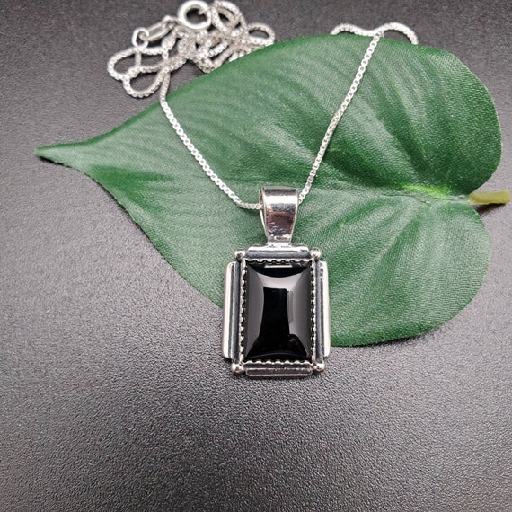 Socute925 Big Rectangle Black Onyx Necklace Pendant With Silver