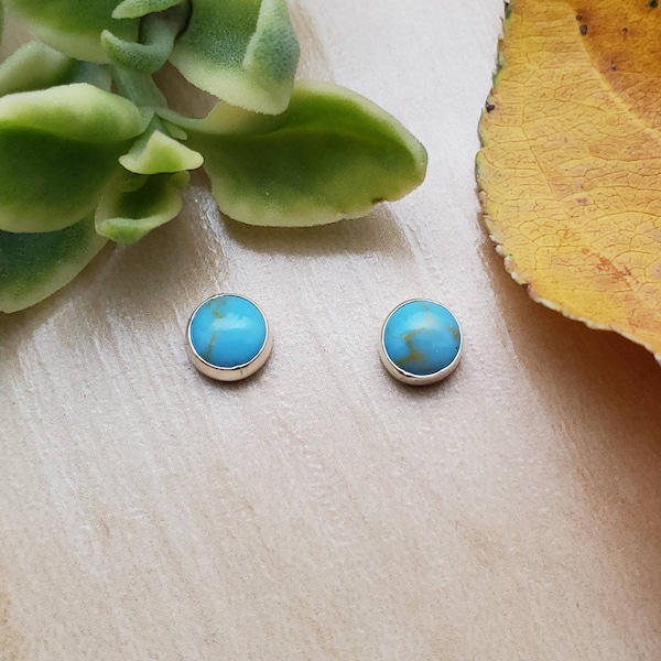 SoCute925 5mm Kingman Turquoise Studs | Earrings | Sterling Silver | Turquoise earring Studs | Dots | Made In USA
