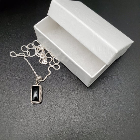 STN #60 | 7x14mm Rectangle Black Onyx Necklace Pendant With Silver