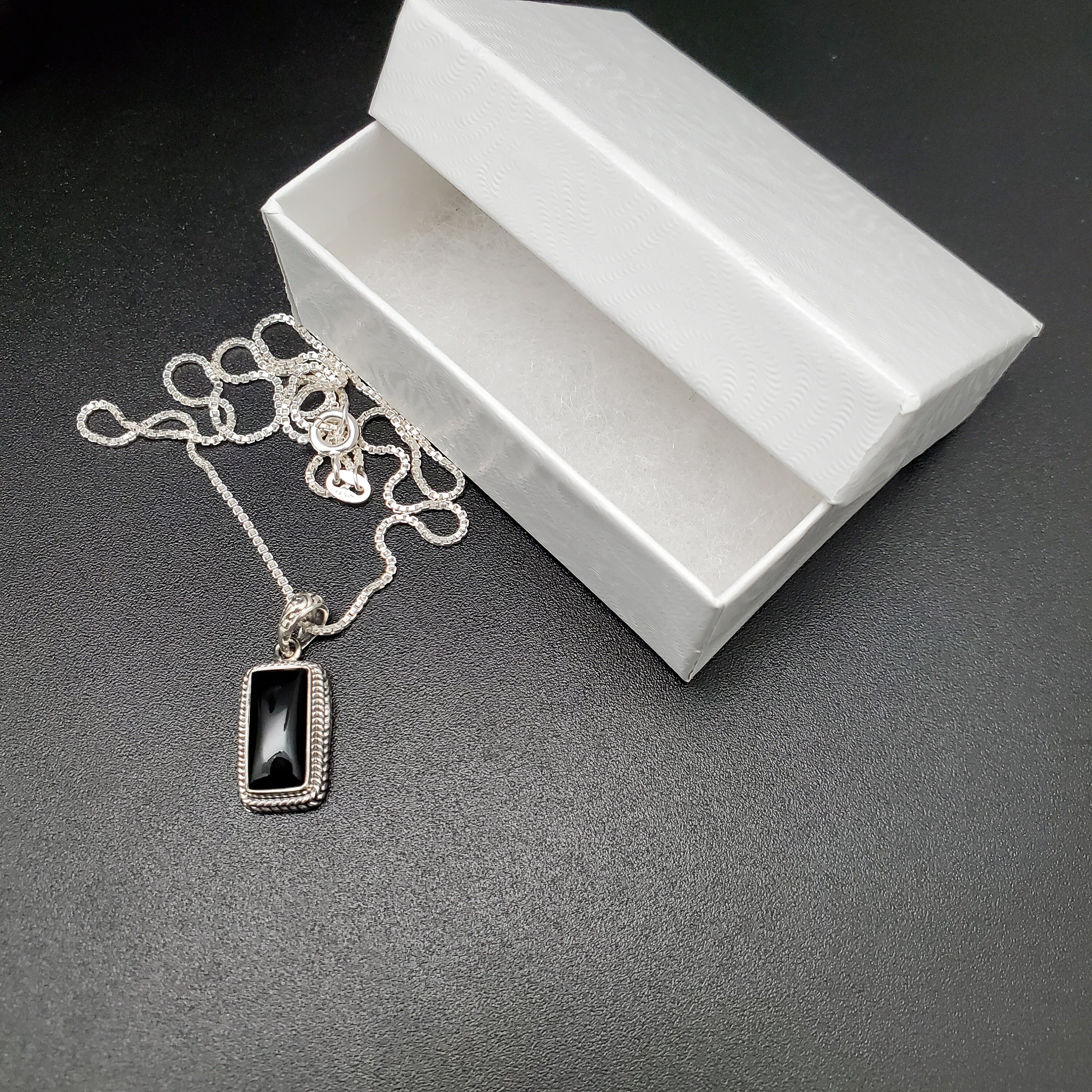 STN #60 | 7x14mm Rectangle Black Onyx Necklace Pendant With