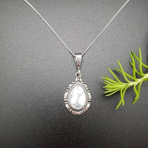 SoCute925 White Buffalo Turquoise Pendant With Sterling Silver Chain 18&quot; | White Turquoise Necklace Pendant | Southwestern | Made in USA