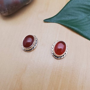 Oval Red Carnelian Stud Earrings | Sterling Silver Red Post Earrings | Healing Carnelian Southwest Studs | Southwestern Jewelry Made in USA