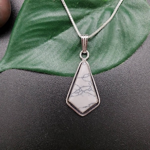 Unique Shape White Buffalo Turquoise Necklace | Sterling Silver White Turquoise Pendant With Silver Chain Necklace | Turquoise Necklace