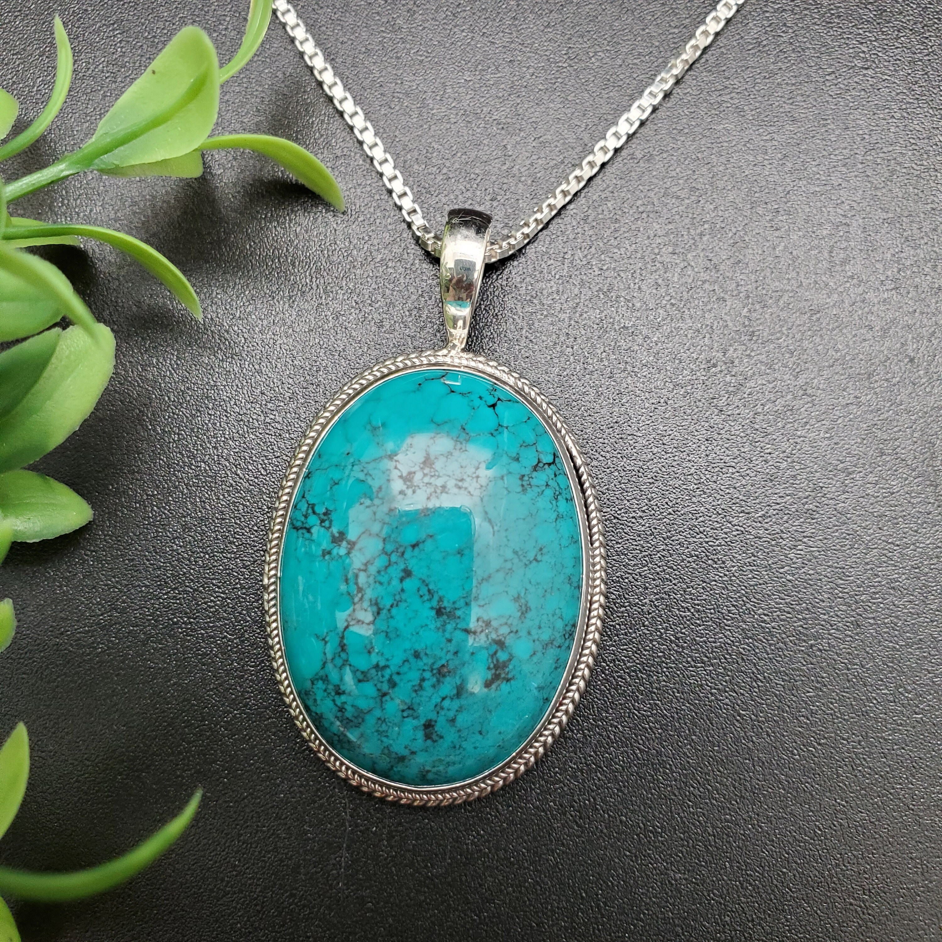 STN #12 | 22x30mm Royston Turquoise Necklace Pendant With Silver Box ...