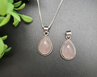 STN #202 / Collar con colgante de cuarzo rosa en forma de lágrima con opciones de cadena de plata / Collar con colgante de cuarzo rosa estilo suroeste en plata esterlina
