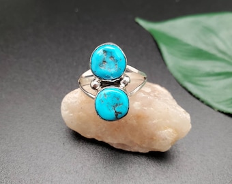 J #R13 Türkis zierlicher Ring | Handgemachte 2 Türkise Ring | Sterling Silber Dornröschen Türkis Ring | Türkis Südwesten Ring