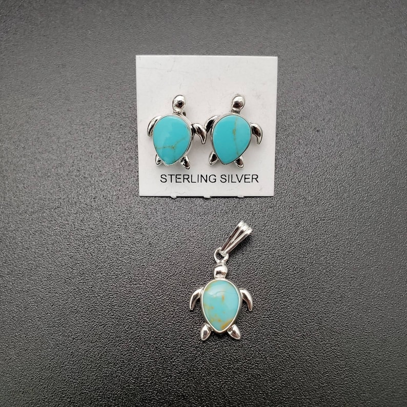 Pendant SoCute925 Sea Turtle Earrings And Pendant Set Kingman Turquoise Teardrop Earrings