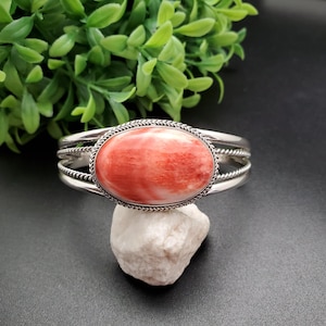 STN #C379 | Lovely Orange Spiny Oyster Bracelet Cuff | Sterling Silver Spiny Oyster Shell Bracelet | Spiny Oyster Shell Southwest Bracelet