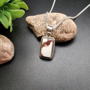 STN #277 | Rectangle Wild Horse Turquoise Necklace Pendant With Options of Silver Chain | Sterling Silver Wild Horse Southwestern Pendant