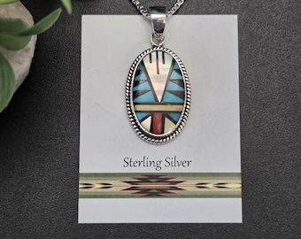 STN #328 | Unique Multicolor Southwestern Inlay Necklace Pendant Options Silver Chain | Inlay Pendant | Sterling Silver Multicolor Pendant
