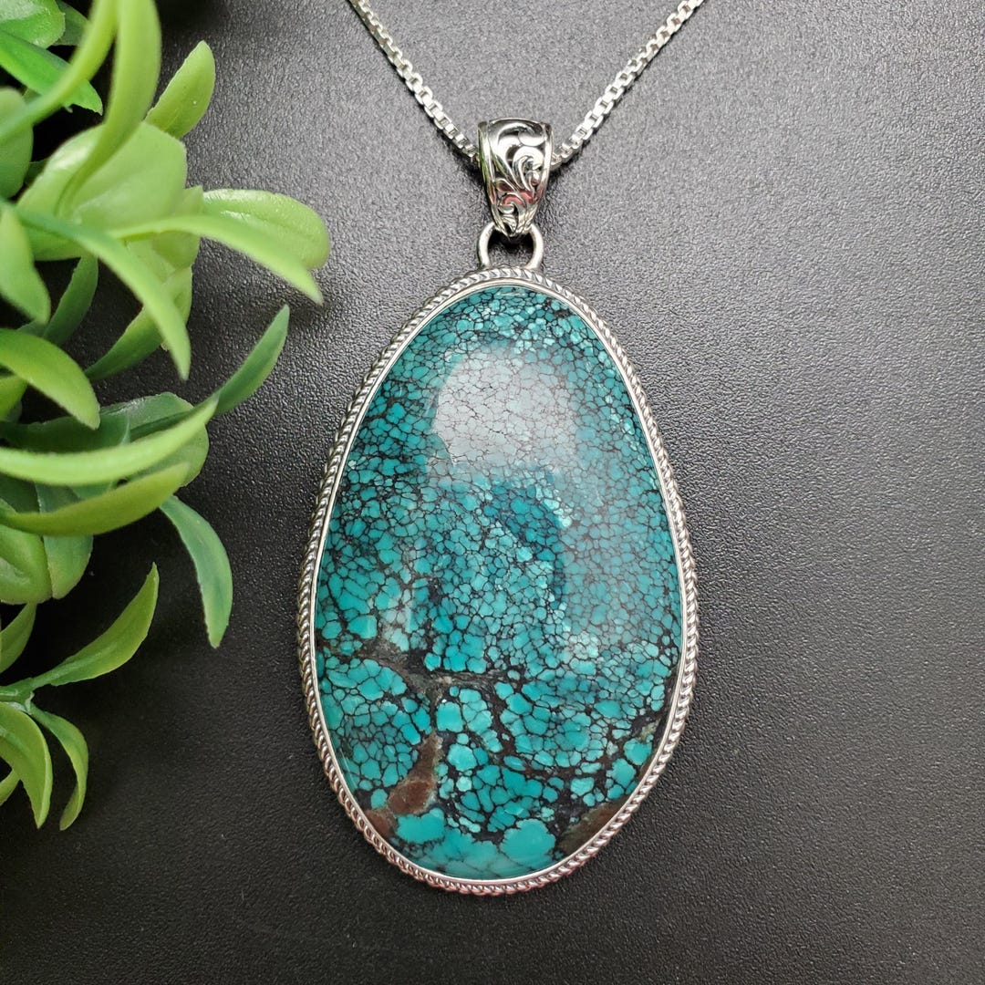 STN #13 | Lovely Turquoise Necklace Pendant With Silver Chain Necklace ...