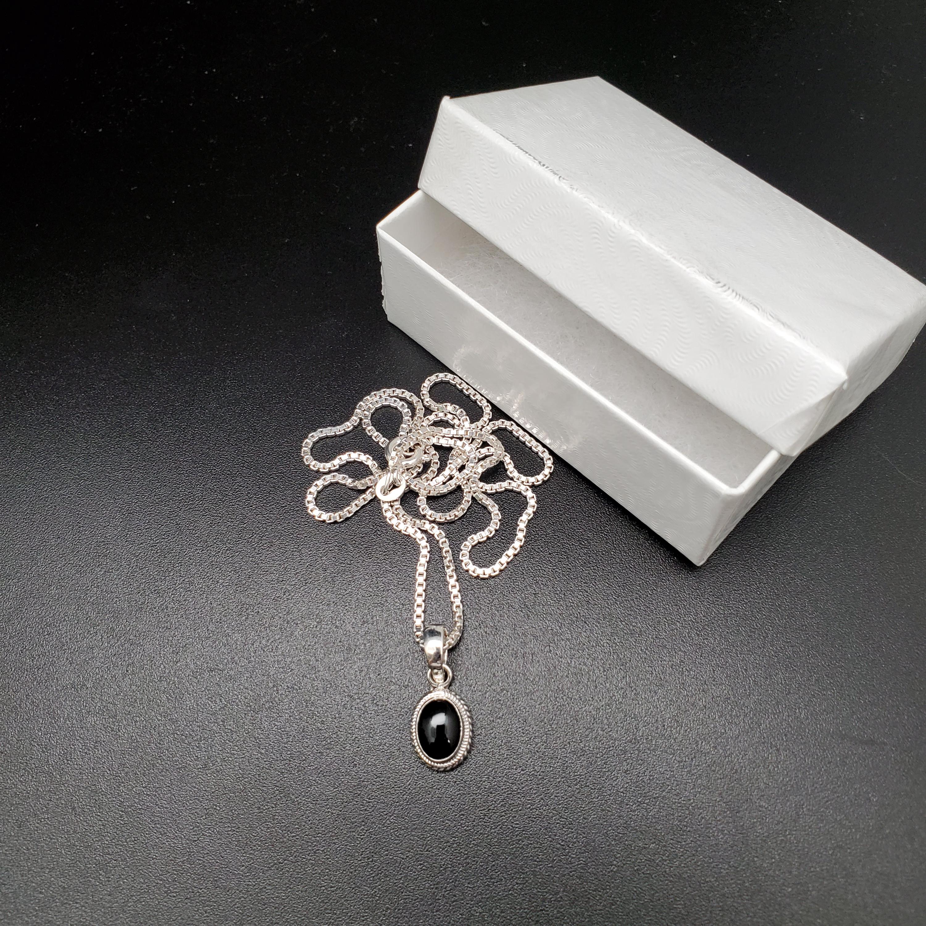 STN #232 | Dainty Oval Black Onyx Necklace Pendant With Options of