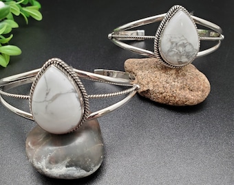 AAC #040 | White Buffalo Stone Bracelet Cuff | Sterling Silver White Turquoise Bracelet | White Buffalo southwest Bracelet | Gifts For Her