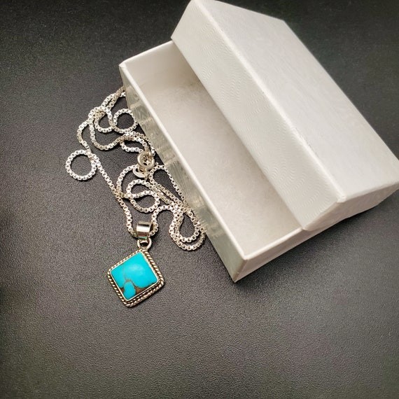 STN #231 | 10mm Square Blue Turquoise Necklace Pendant With