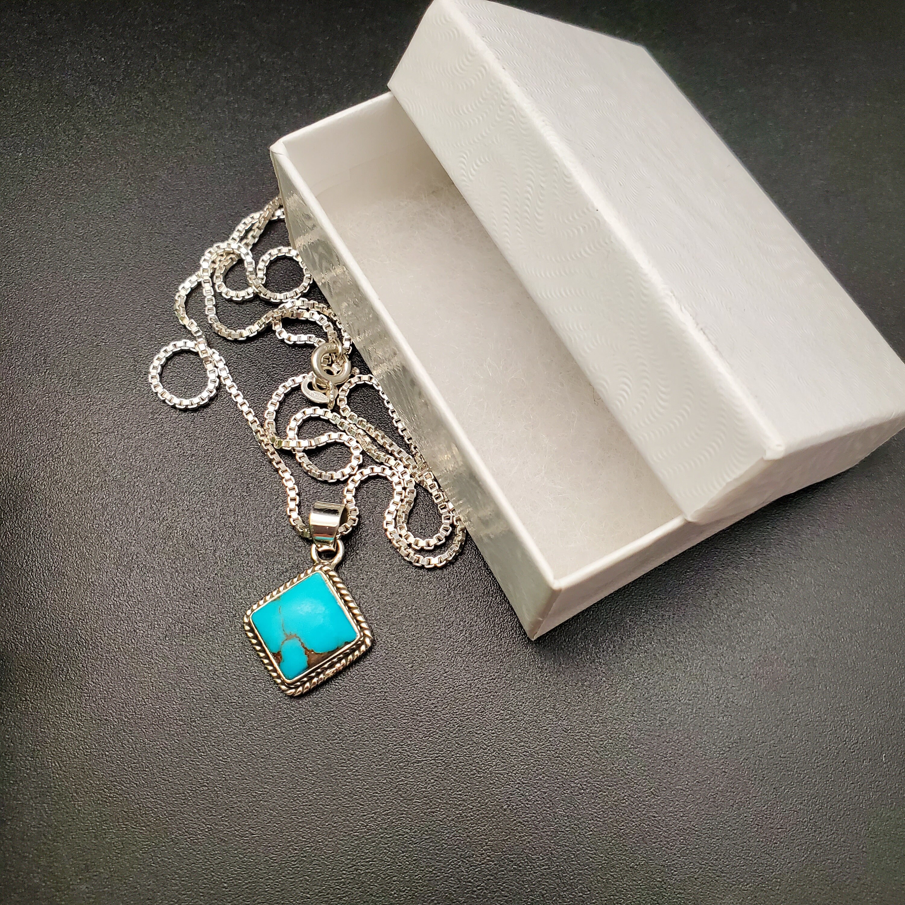 STN #231 | 10mm Square Blue Turquoise Necklace Pendant With