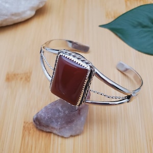 SoCute925 Lovely Carnelian Bracelet Cuff | Sterling Silver Rectangle Carnelian Cuff Bracelet | Big Carnelian Southwest Bracelet Made in USA
