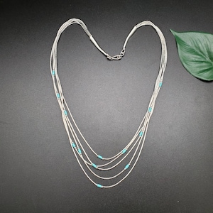 SoCute925 Liquid Silver Necklace 18 in With Tiny Turquoise Heishi Beads | Sterling Silver Southwestern Multi Strands Necklace | Made in USA