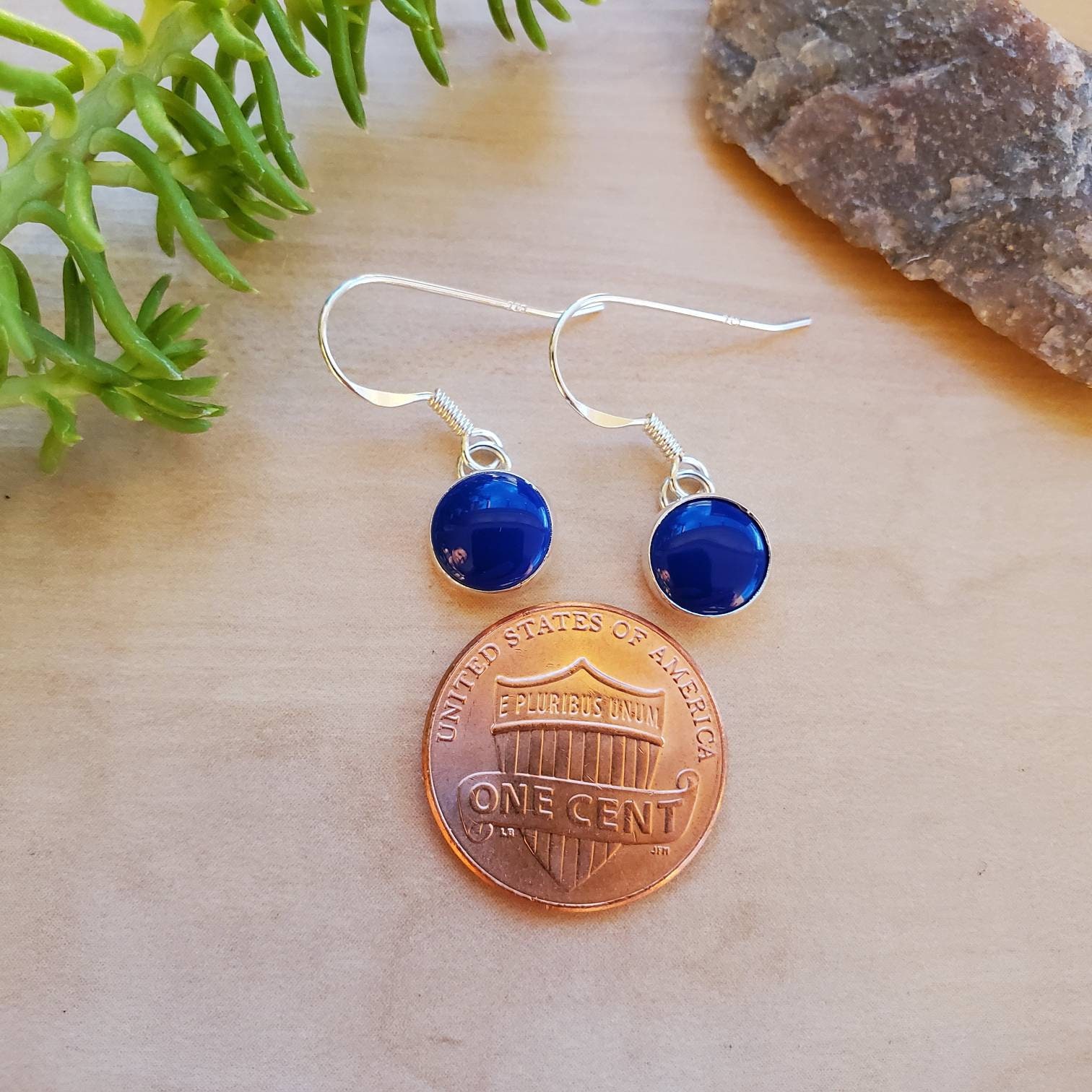 Socute925 8mm Simple Blue Lapis Dangle Earrings | Small
