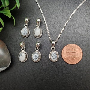 STN #47 | 6x8mm Oval Dainty White Buffalo Stone Necklace Pendant With Silver Chain | Sterling Silver White Buffalo Necklace | White Pendant