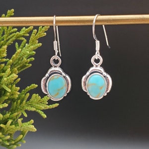 SoCute925 Kingman Turquoise Earrings | Sterling Silver Small Turquoise Dangle Earrings | Minimalist Earrings | Gift For Her | Made in USA